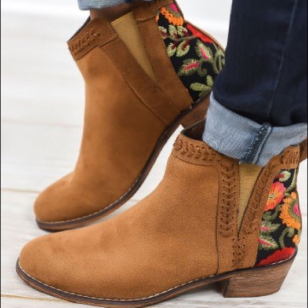 Camel Embroidered Booties